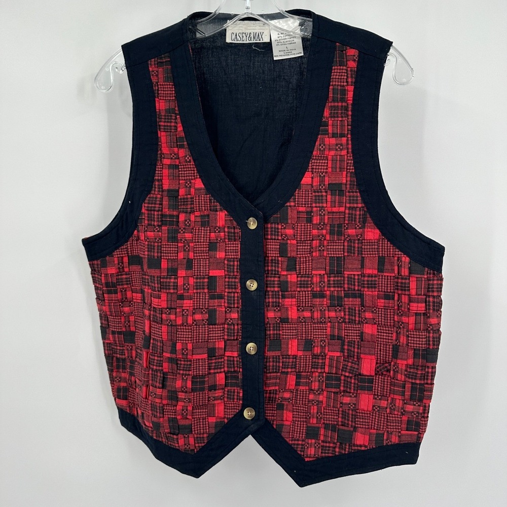 Womens Vintage Cottagecore Patchwork Vest Size L Boho Eclectic Indie Academia